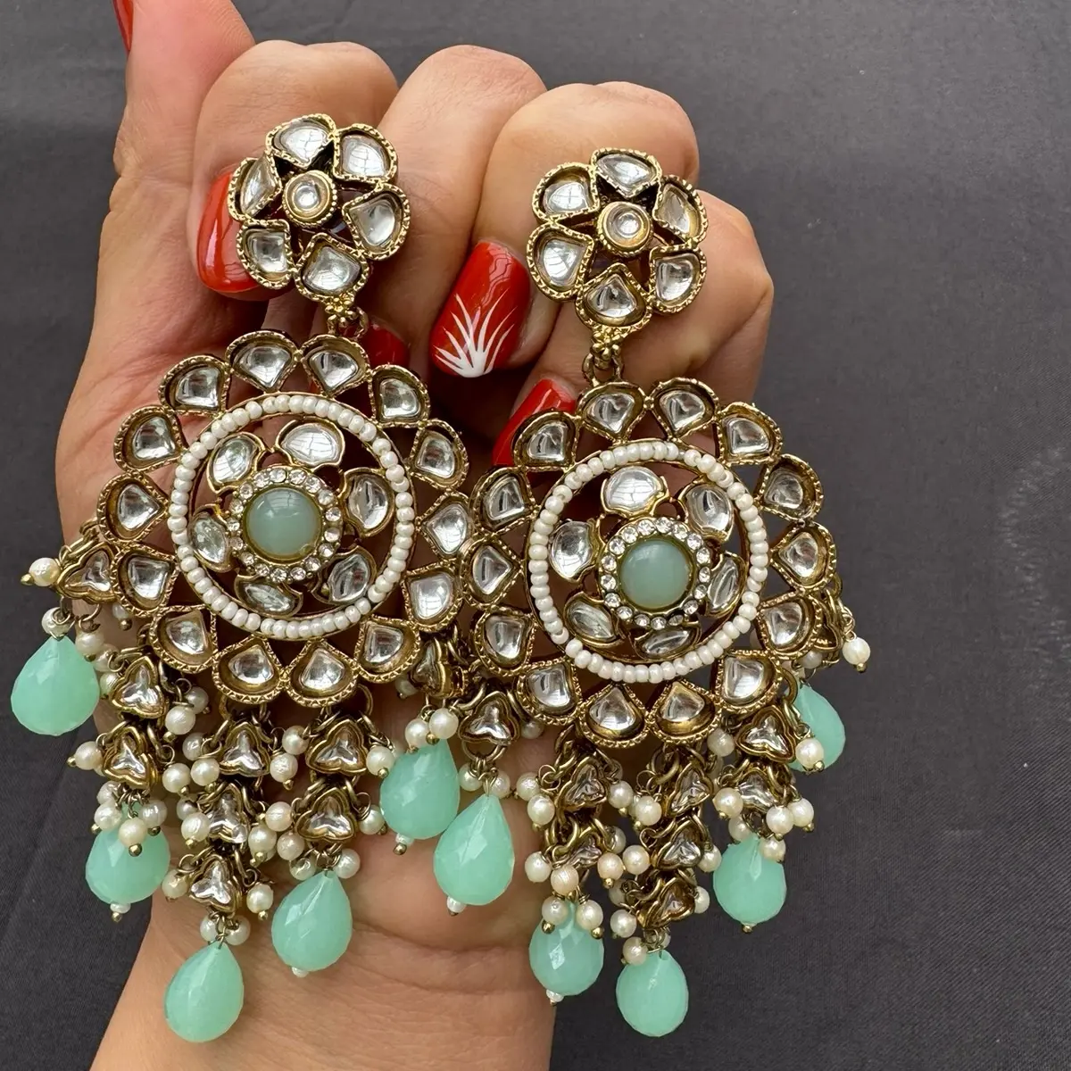 Kundan long statement earrings