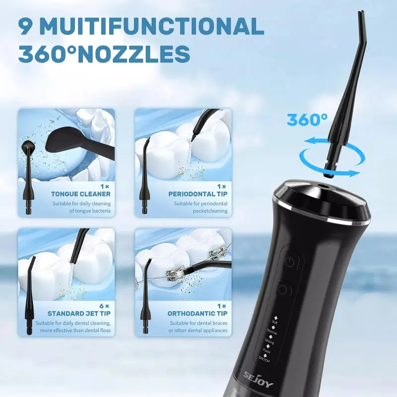 SEJOY C12 Dental Water Flosser Oral Irrigator USB Rechargeable Teeth Cleaner Portable 5 Modes IPX7 Mouth Washing Machine 3