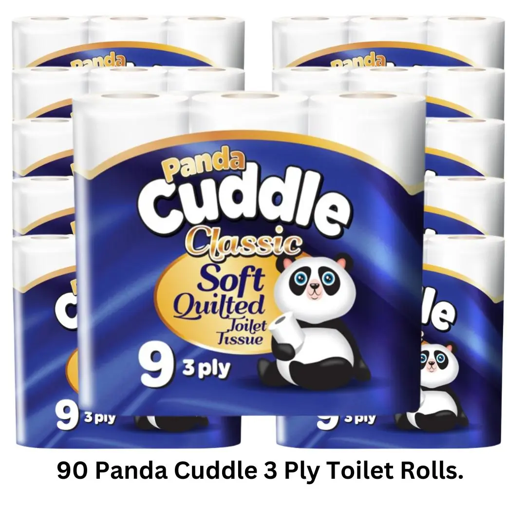 90 Panda Cuddle 3 Ply Unscented Toilet Rolls Uptown Family Disposable Tissue Roll 9 Rolls x 8 Packs Luxury Blissfully Soft Tissue Disposable Sheet