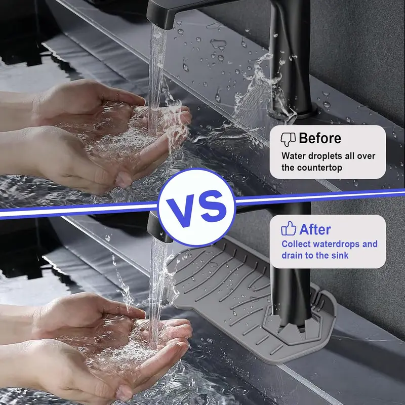 Silicone Sink Splash Tray Mat, Silicone Draining Mat Around Tap, Kitchen Sink Splash Guard, Sink Mat, Sink Faucet Mat, Behind Faucet Protector Mat for Kitchen Bathroom Countertop 1