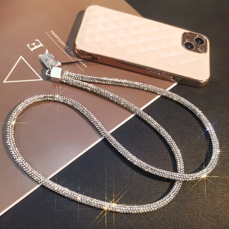 Luxury Full Diamond Phone Lanyard Neck Strap with Durable Rhinestone Tether, Fashionable Beaded Mobile Chain, Sparkling Universal Cellphone Holder Accessory 0