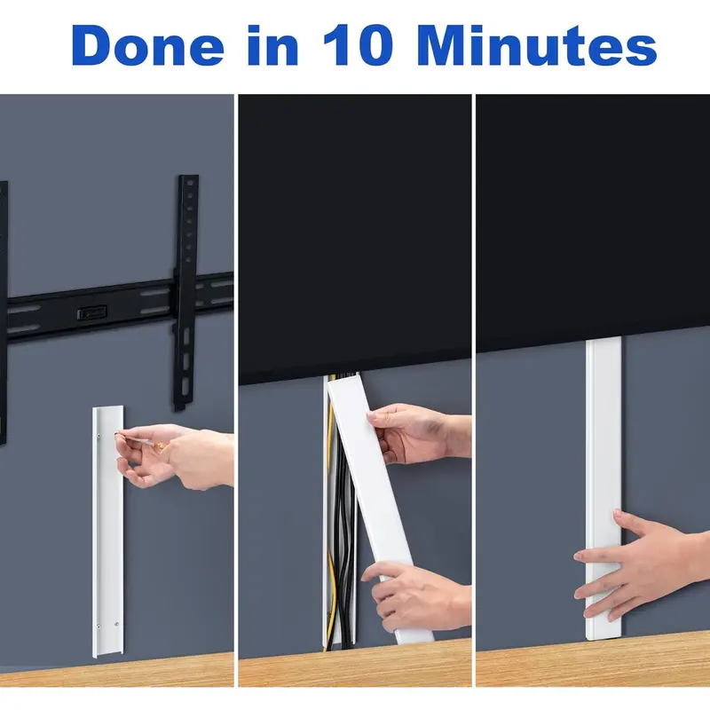 34in TV Cord Hider for Wall Mounted TV, Large Cord Cover Wall, Cable Hider TV Cable Management Kit, TV Wire Hider for Wall, White Cable Raceway Cable Cover, Cable Concealer 2 xL17in, W2in xH0.7in 6