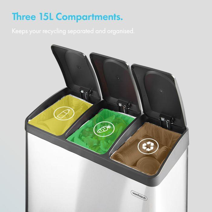 VonHaus 45L Stainless Steel Recycling Bin for Household Use【UK SELLER】 1