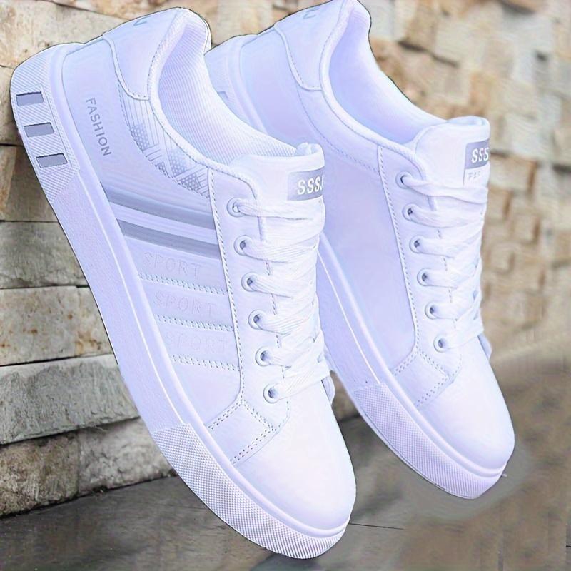 All-Season Men's Striped Lace-up Sneakers - Breathable PU, Durable PVC Sole, Casual Comfort Fit Closed Sports Shoes Sports Shoes Training Trainer Runner Running Boy Athletic Footwear Walking Shoes 4