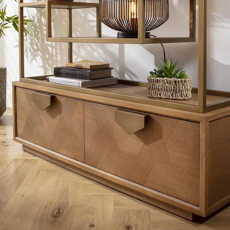 Hemingway Tall Shelving Unit Display Case Oak & Gold Brown 120x207cm 3