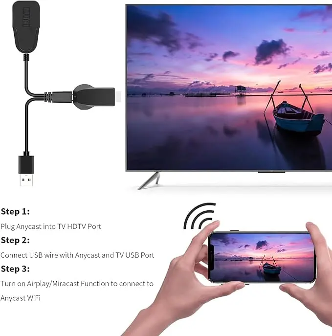 Wireless Display Adapter, HDMI Wireless Display Adapter, 4K 1080P HDMI WiFi Mobile Screen Mirroring Receiver Dongle for i-Phone Mac i-OS Android to TV Projector Support Miracast Airplay DLNA 2
