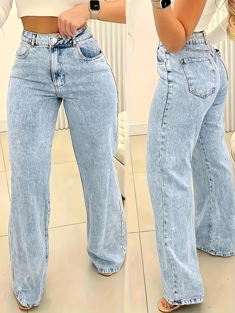 Product Introduction of Ultra-Comfortable High-Waisted Stretchy Jeans for Women - Four-Season Cotton Polyester Blend Straight Leg Pants with Snowflake Pattern, Machine Washable, Breathable, and Soft Fabric for Everyday Wear Womenswear Bottom Trouser Denim 1