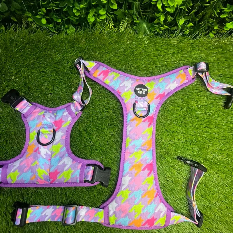 LARGE Westwood Dog Co Bubblegum Houndstooth Print Harness in Large - Adjustable Collars, Harnesses & Leads for Dogs 4