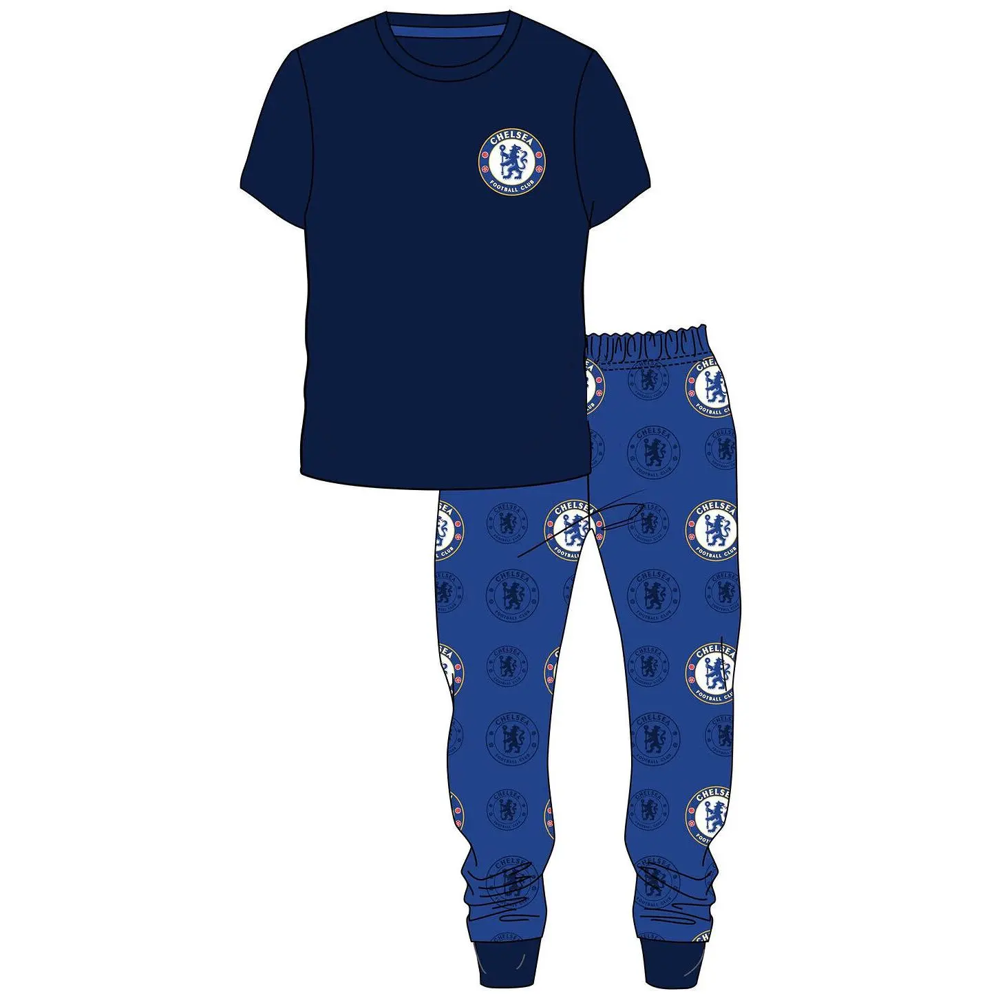 Mens Chelsea FC Football Cotton Pyjamas Top & Bottom Loungewear