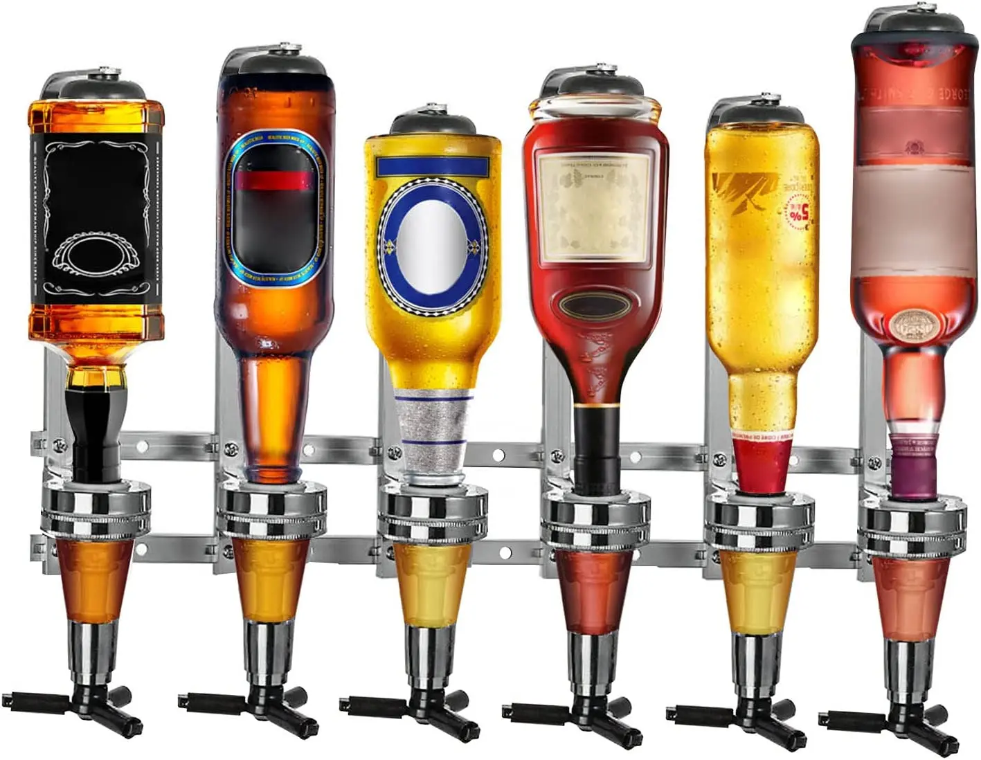 Wall Mounted Drink Dispenser for 3-6 Bottles, Rotary Stand and Butler Style - Utensils