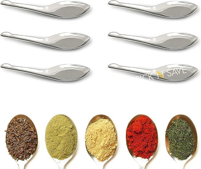 Small Mini Measuring Spoons, Stainless Steel, Perfect for Spice Jars, Masala Dabba Spice Spoon, Storage Tins, Coffee, Tea, Condiments, Sugar, Honey, Milk Powder, Ice Cream - Set of 6 Cutlery Tableware Teaspoon 1