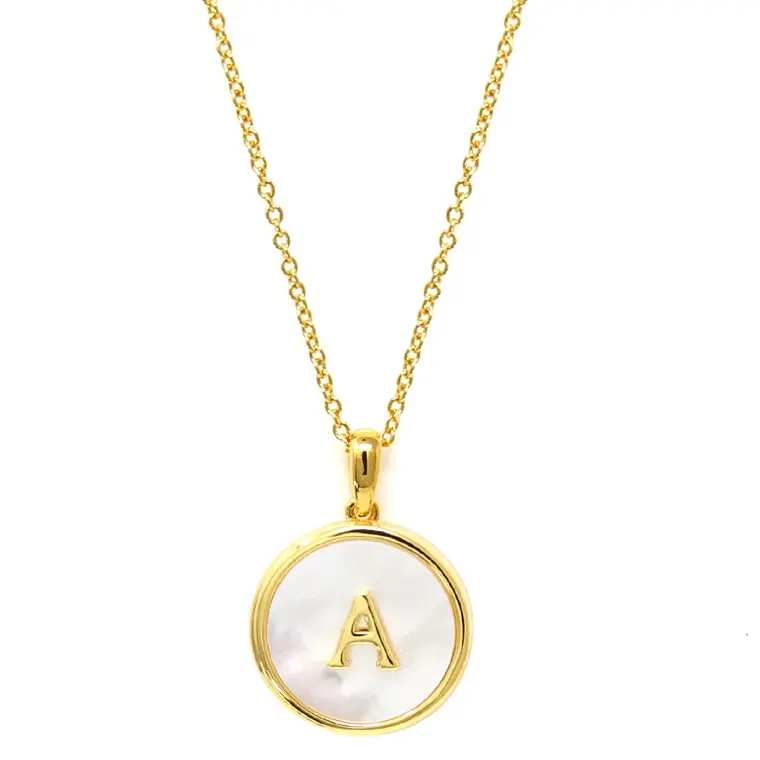 Pearl Initial Token Necklace - Two sided