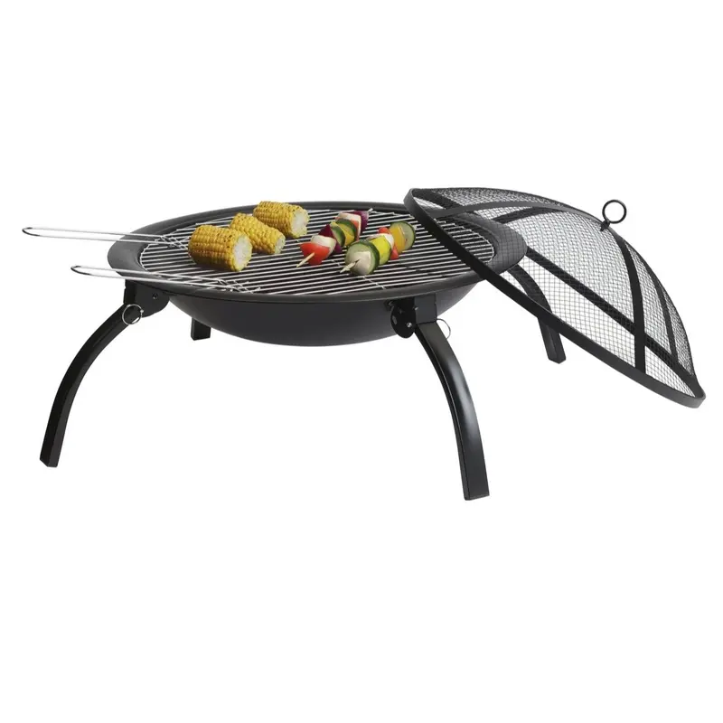 55cm Garden Fire Pit with Grill and Foldable Legs - Perfect for BBQ and Outdoor Cooking 1