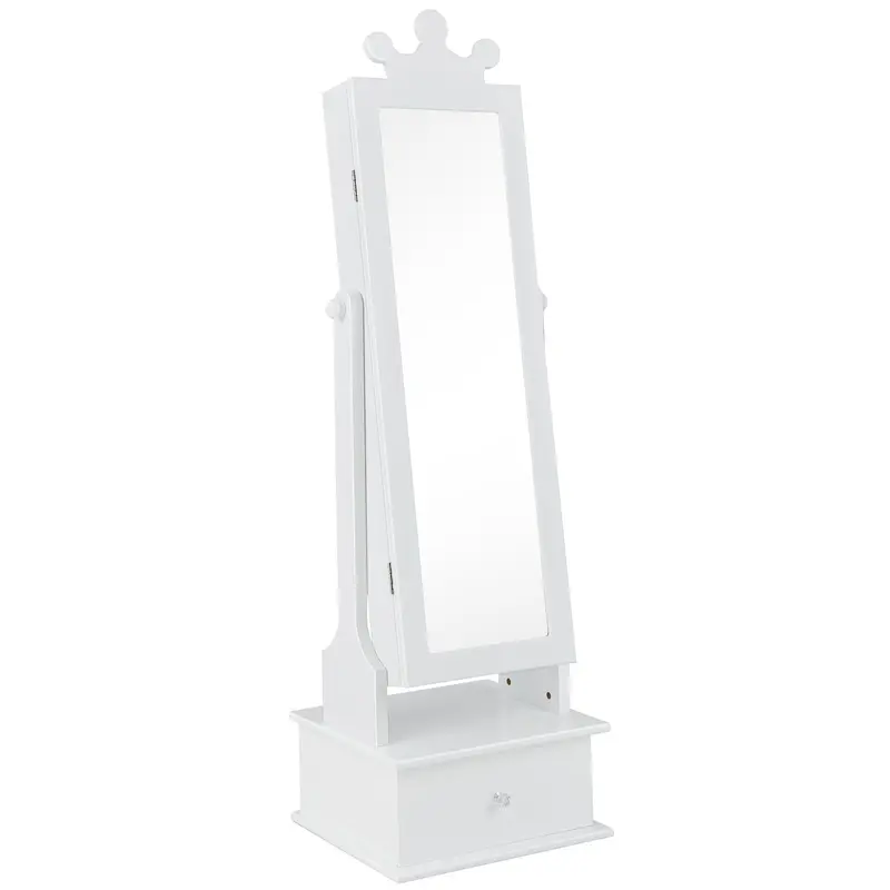 COSTWAY Kids Jewelry Cabinet Armoire with Full Length Mirror and 3 Storage Drawers 0
