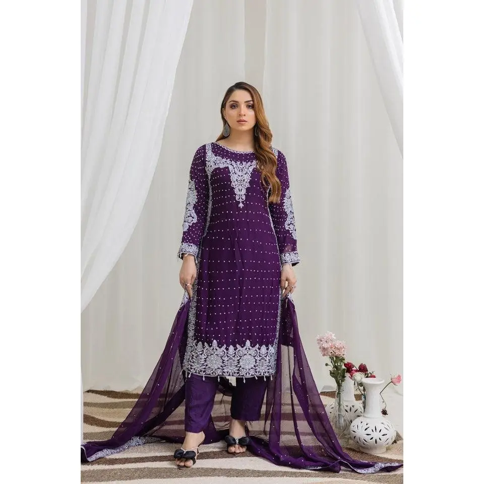 Brit mother and daughter 3 piece Chiffon_1000 Purple B92
