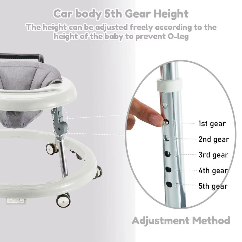 Baby Walker Foldable with 5 Adjustable Heights, Baby Walkers and Activity Center for Boys Girls Babies 7-18 Months, Baby Walker 1