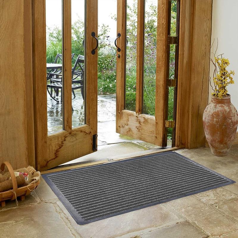 Dirt Trapper Door Mat for Indoor & Outdoor - Anti Slip Heavy Duty Waterproof Rubber Doormats - Washable Rug Mat & Front Door Carpet for Home Kitchen & Office (Grey, 44 x 75 cm) 1