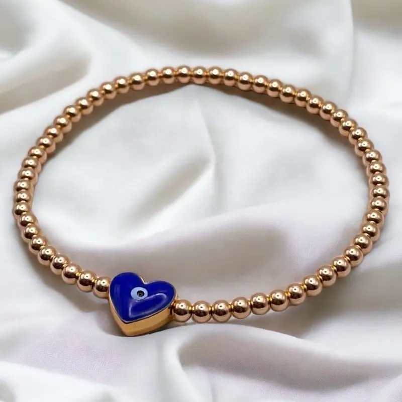 Evil eye heart charm, protection bracelet with gold filled beads. 3