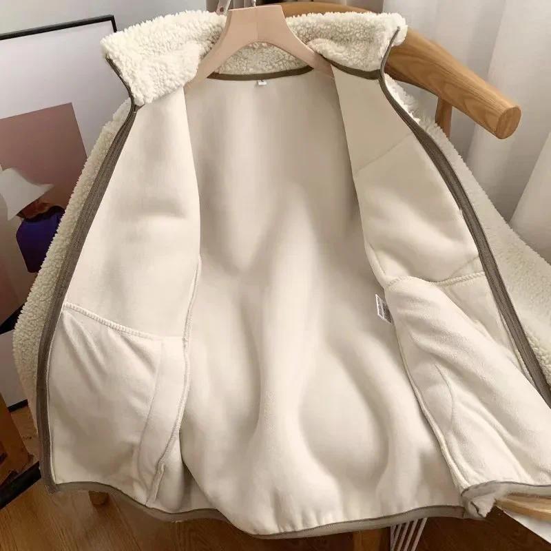 Fashion Lamb Plush Jacket Women's Autumn Winter New Pocket Zipper Long Sleeve Loose Stand Collar Comfort Warm Jacket for Women 1