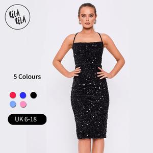 Rela Rela Fyyza Party Stretchy Sequin Square Neckline Lace Back Midi Dress UK 6-20 (between sizes go size down) Formal Womenswear Women Lady Formal Wear Bodycon Chic