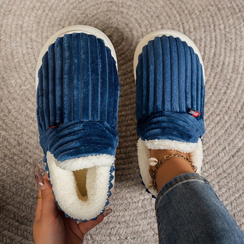 Thermal Solid Color Winter Slippers, Super Soft Slip On Flatform House Shoes, Cozy & Warm Plush Floor Slippers 8
