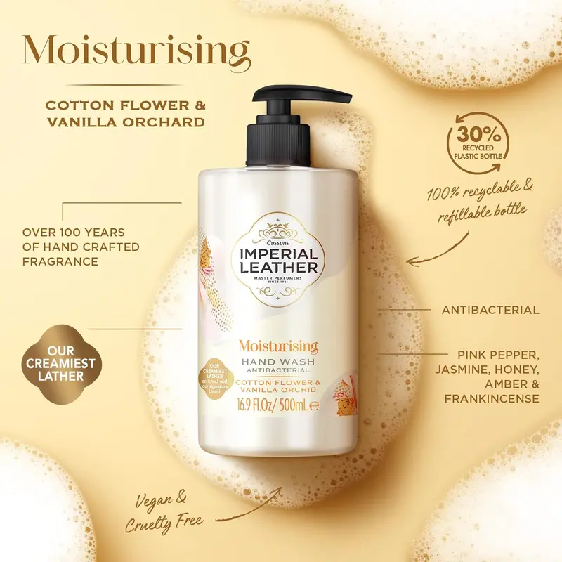 Imperial Leather Moisturising Hand Wash, Cotton Flower & Vanilla Orchid, Antibacterial, Signature Oil Blend, Gentle Skin Care, Bulk Buy Pack of 6 x 500ml Gel Nail 4