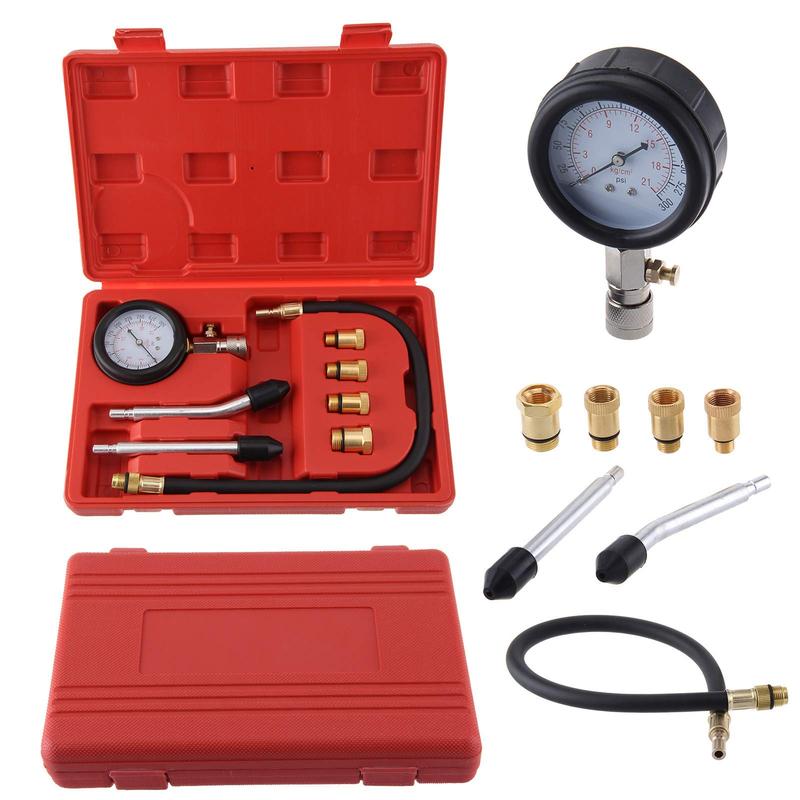 GoDyna Compression Tester Petrol Engine Compression Test Kit Automotive Petrol Pressure Gauge Diagnostic Tool with Plastic Case for Vehicles and Motorcycles 1