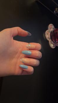 Product Review of Blue & Pink Floral Fake Nails with Tools, 24pcs/set French Style Press on Stick on Nails with Stickers & Nail File for Women Nail Art from C**e (**s v**) 1