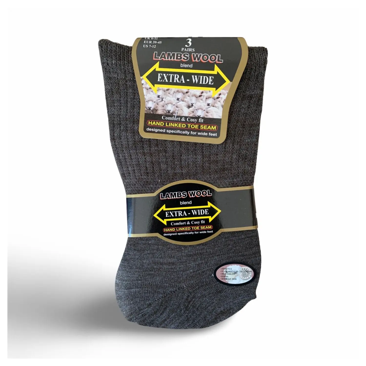 Mens Extra Wide Lambs Wool Blend Non Elastic Loose Wide Fitting Top Socks 6-11 Menswear Original Casual