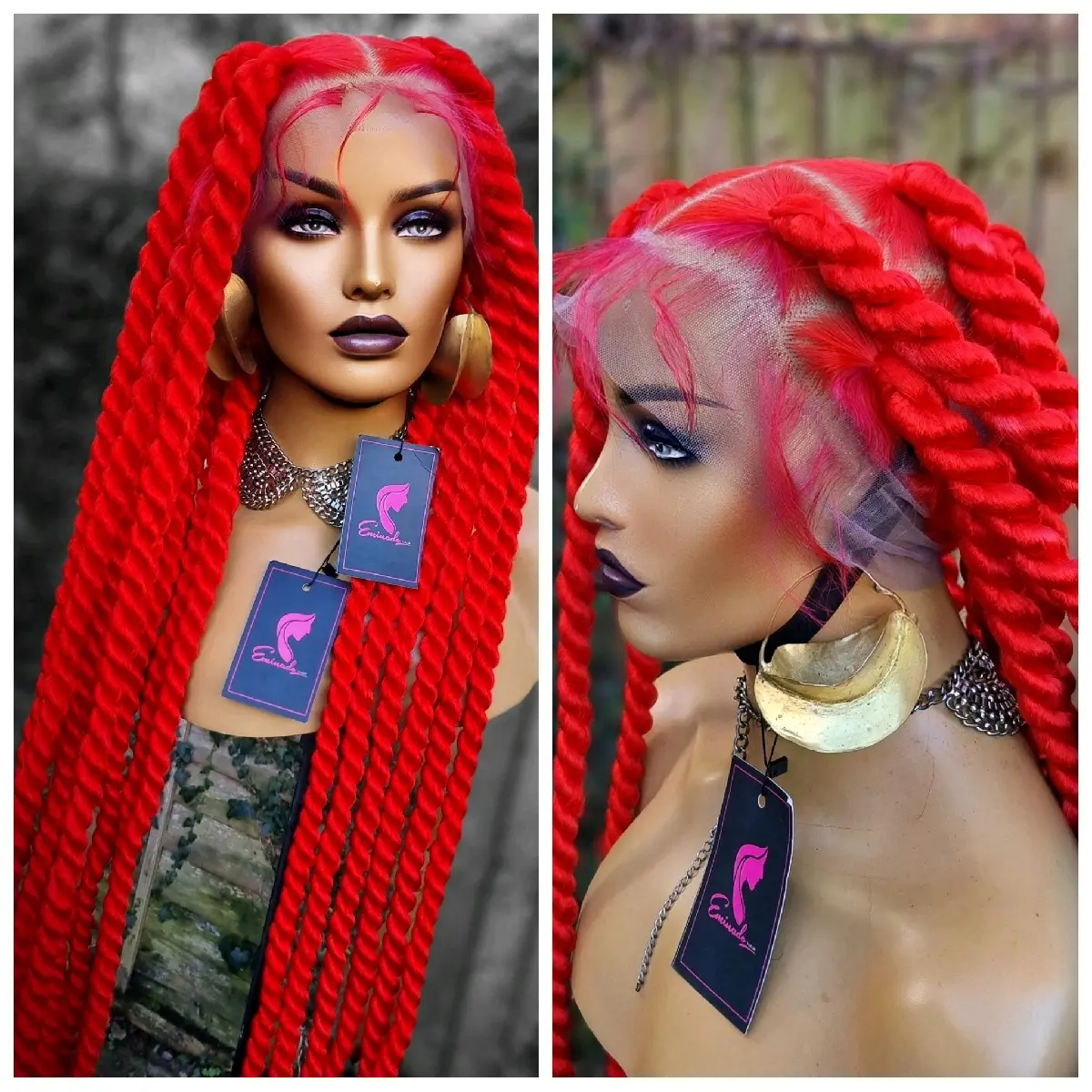 Full lace wig, Jumbo Knotless Rope Twists Red