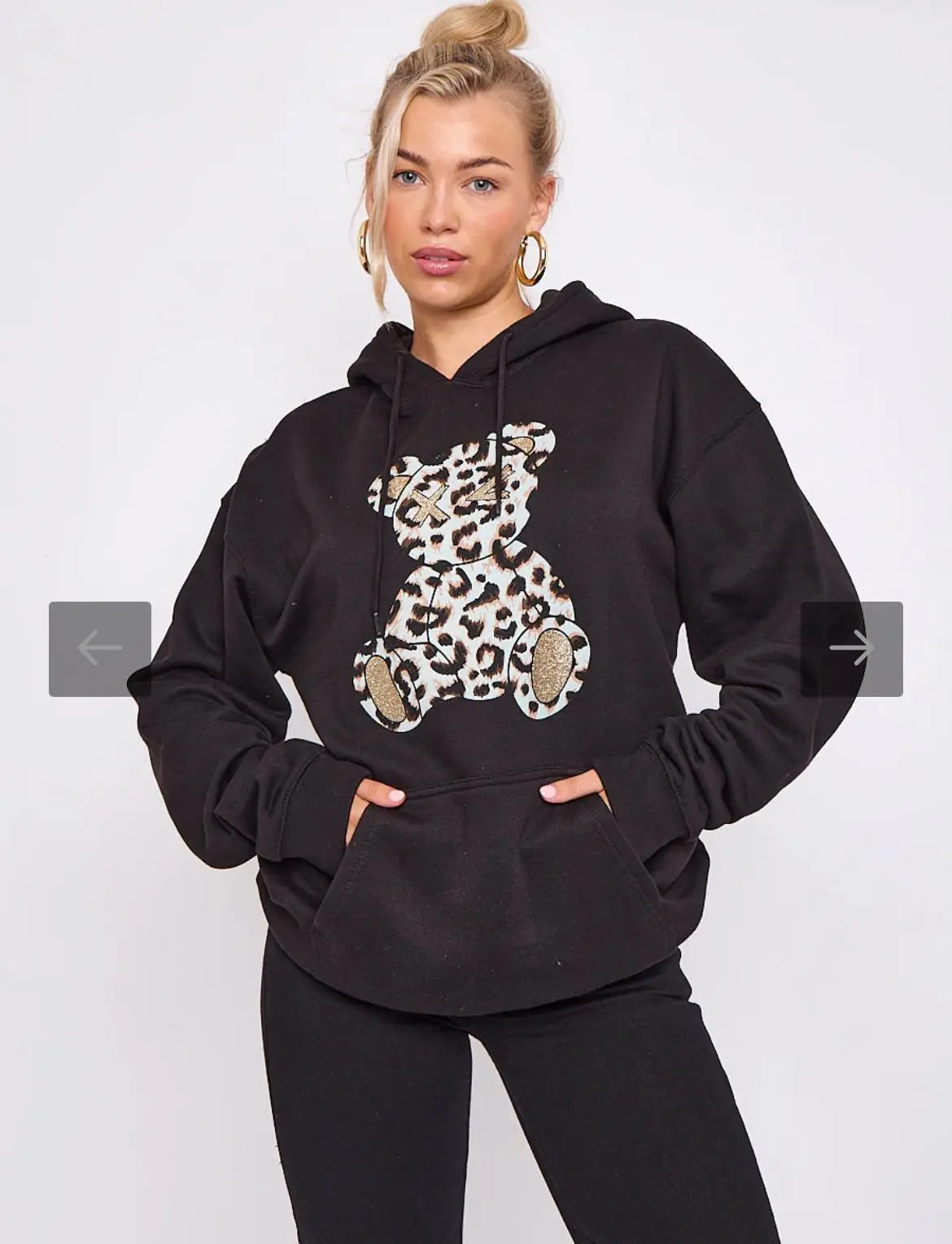 Ladies Long Sleeve Oversized Leopard Print Teddy Graphic hoodie sweatshirt Baggy jumper Dress Casual