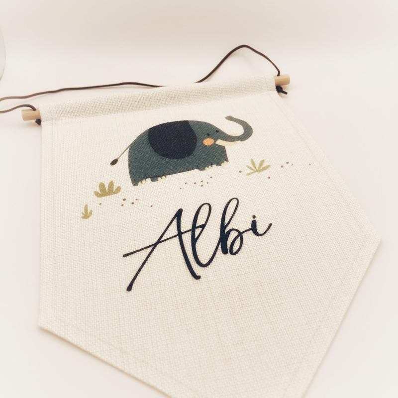 Personalised Wall Flag - Pennant Flag - Nursery Flag - Nursery Decor - Jungle Nursery - Newborn Gift -Christening Gift - Kids Linen Flag 1