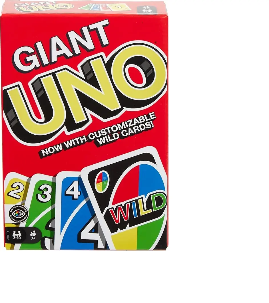 Mattel Games UNO Card Game for Kids, Adults & Family Night, Oversized Cards & Customizable Wild Cards for 2 to 10 Players