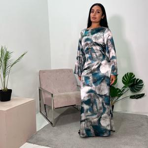Ladies Marble Print Flare Sleeve Modest Dress Onesize Uk 6-16