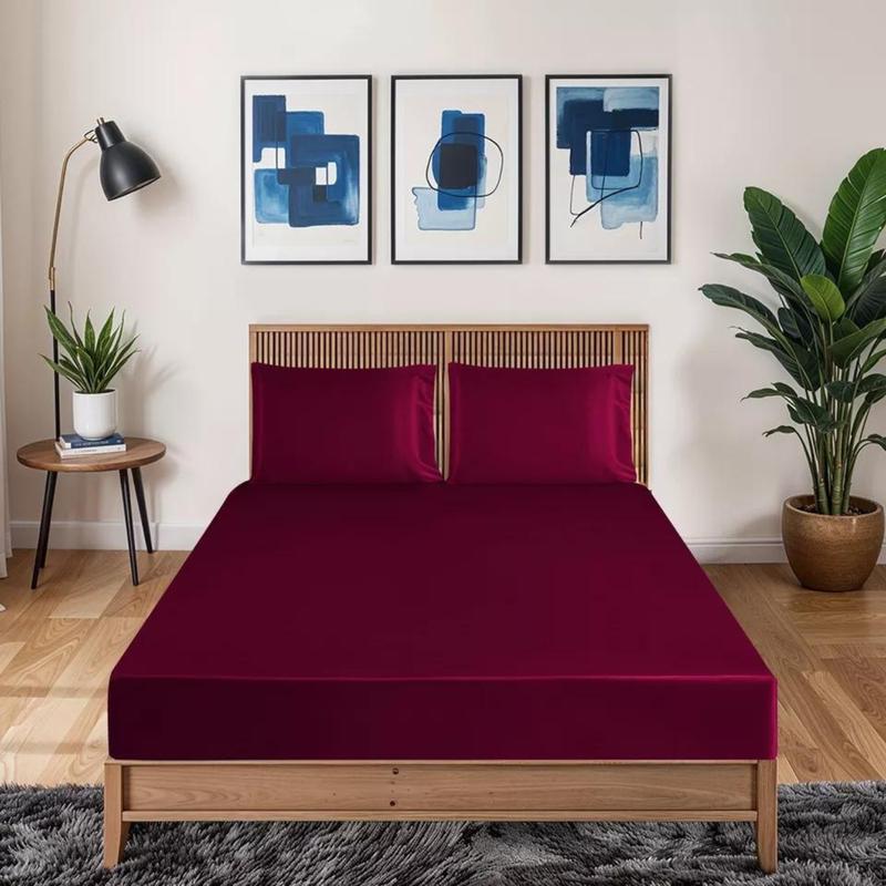3Pcs Luxury Silk Satin Fitted Sheet Set – 40cm Deep Pocket Mattress Cover + Pillowcases (Single/Double/King) 5