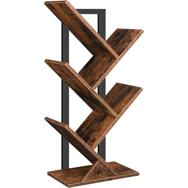 Tree Bookshelf, Tree Shaped Book Shelves, Floor Free Standing Desktop Bookshelf, Display Book Magazine CDs Rack, Rustic Brown EBF04SJ01G1 2