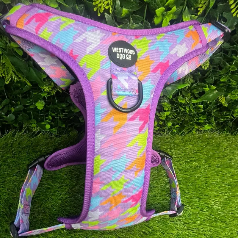 LARGE Westwood Dog Co Bubblegum Houndstooth Print Harness in Large - Adjustable Collars, Harnesses & Leads for Dogs 5