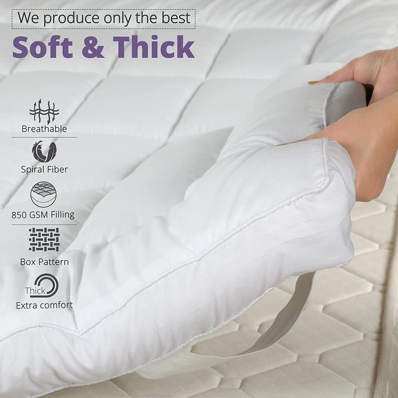 Mattress Topper 4" Inch Deep Luxury Soft Hotel Quality Microfiber All Sizes 10cm Mattress Topper Double Bed 4 Inch Thick - Quilted Topper Made with Fluffy Hypoallergenic with Strong Corner Straps for Luxury & Comfort Breathable Washable 1