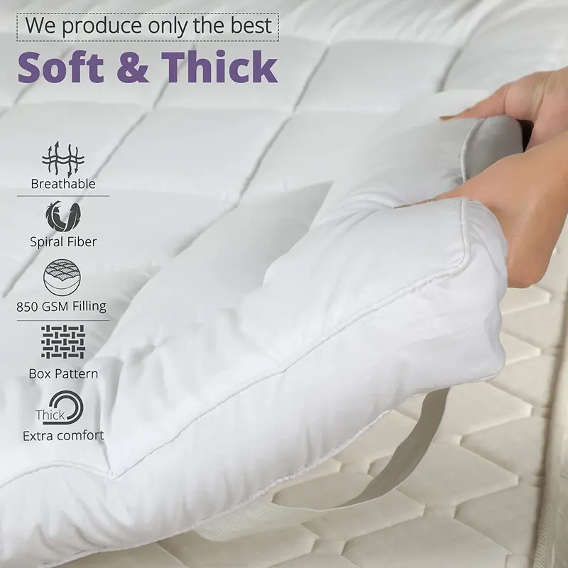 Mattress Topper 4" Inch Deep Luxury Soft Hotel Quality Microfiber All Sizes 10cm Mattress Topper Double Bed 4 Inch Thick - Quilted Topper Made with Fluffy Hypoallergenic with Strong Corner Straps for Luxury & Comfort Breathable Washable 1