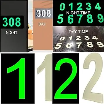 Door Numbers 3D Acrylic Luminous House Numbers Glow in the Dark Stick On Self Adhesive Home Signs Hotel Office Appartments Mailbox Outdoor 6cm 1