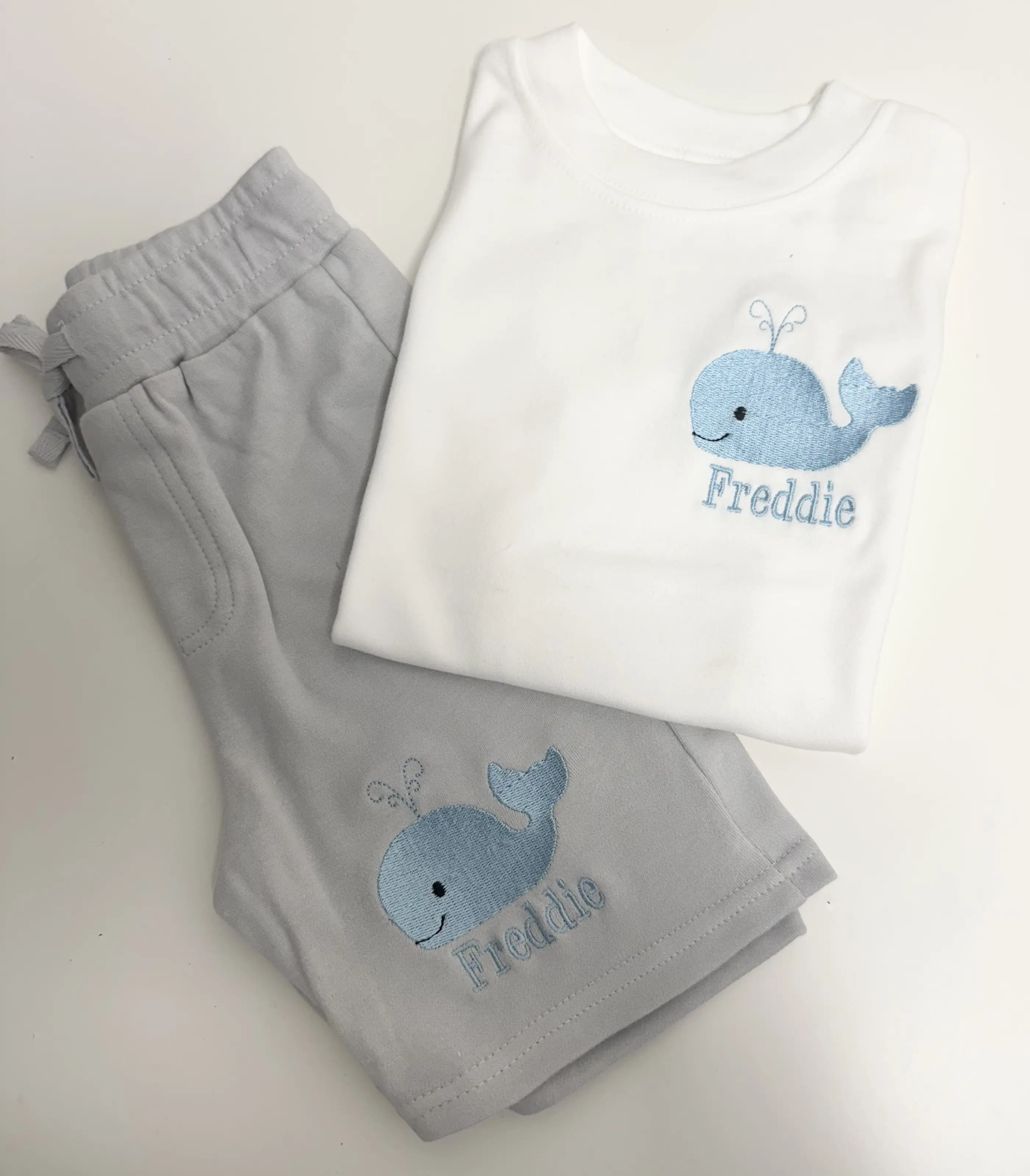 Personalised Children Embroidered Whale Short Set