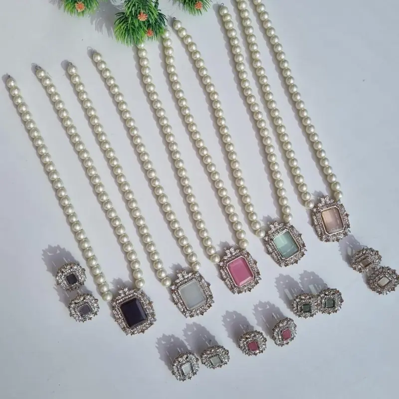Pearl zirconia mala set with studs Auspicious MJB05 5