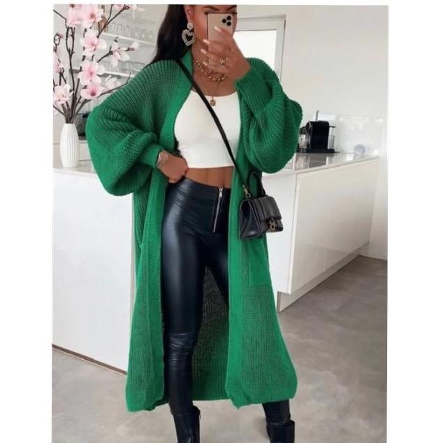 Chunky Knitted Baloon sleeve Maxi Cardigan Womenswear Comfortable Knitwear Causal autumnal fits 4