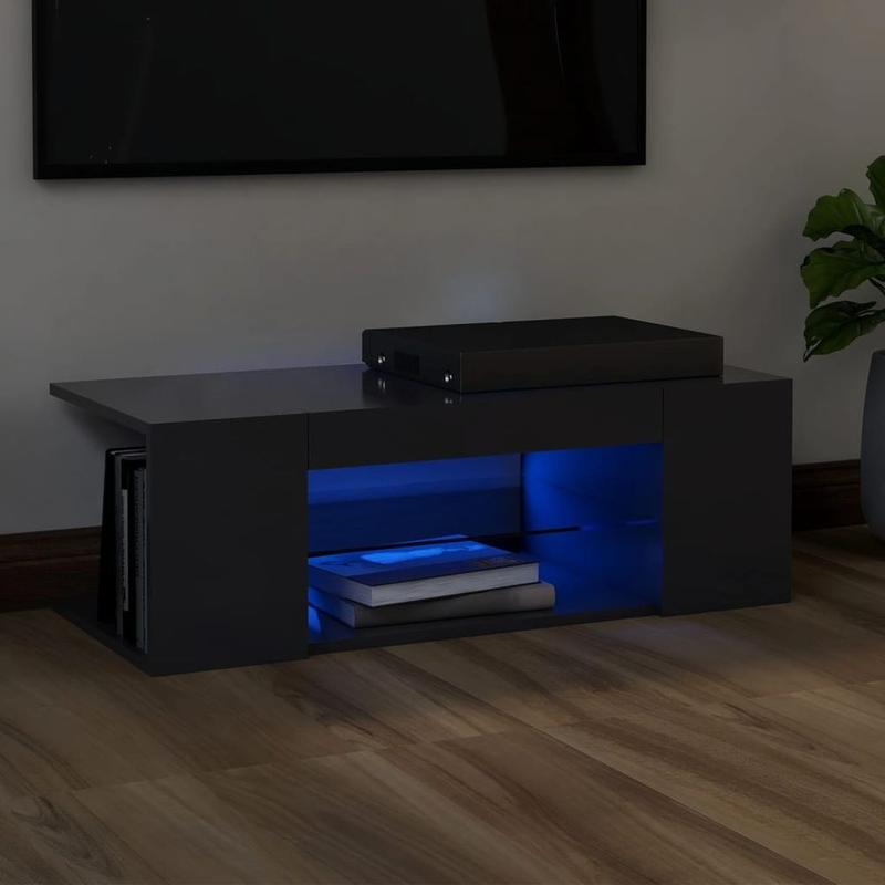 TV Cabinet with LED Lights Smoked Oak 90x39x30 cm 8