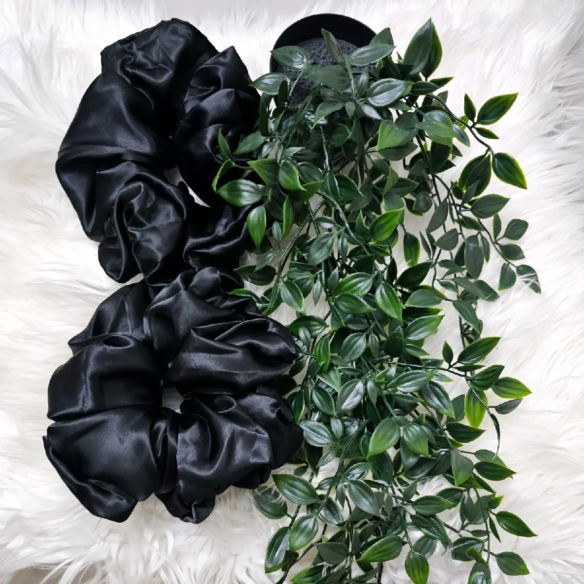 XXL Black Satin Scrunchy for Women, Fashion Hair Accessory