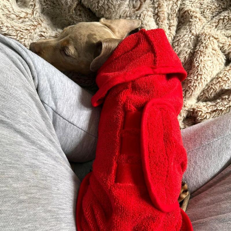 Dog Robe for Bathtime Drying and Travel Towel for All Size Dogs in 2 Colours Blue and Red bathrobe 6