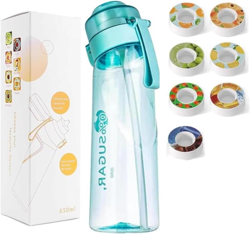 Air Water Bottle with 7 Flavour Pods Pack, 650ml Leak Proof Drinking Bottle BPA Free Sports Water Bottle with Fruit Scented Taste Pods for Fitness Outdoor Cup Drinkware Grape Lid Matte Mug Tumblers Portable Bottled Washable Reusable 0