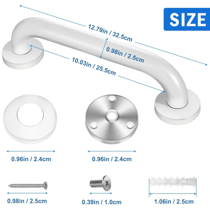 2-Pack Polished Stainless Steel Grab Bars for Shower and Bathroom, 12-Inch Safety Hand Rails, Anti-Slip Mobility Aids for Elderly, Children, and Disabled 2