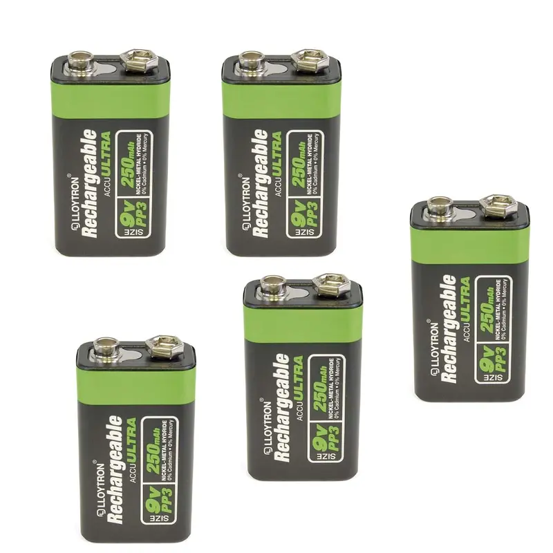 LLOYTRON 9V PP3 250 mAh NiMH RECHARGEABLE Battery 2X LONGER 1000 CHARGES Accessories Batteries Card Electronic Smartphone Plug Phone 3