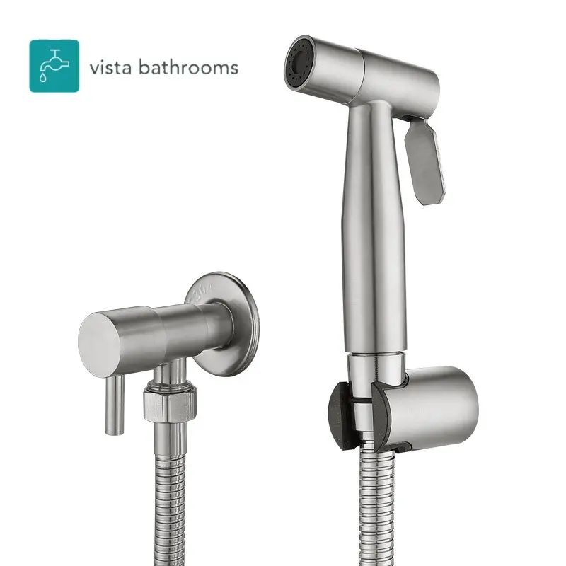 Chrome Muslim Shower Spray Kit with Shut-Off Valve - Single Inlet Type 1